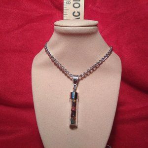 Tibetan Silver Multi Crystal Necklace with Large Tube